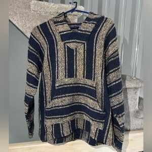 Striped Dark Navy Blue and Tan Baja Hoodie